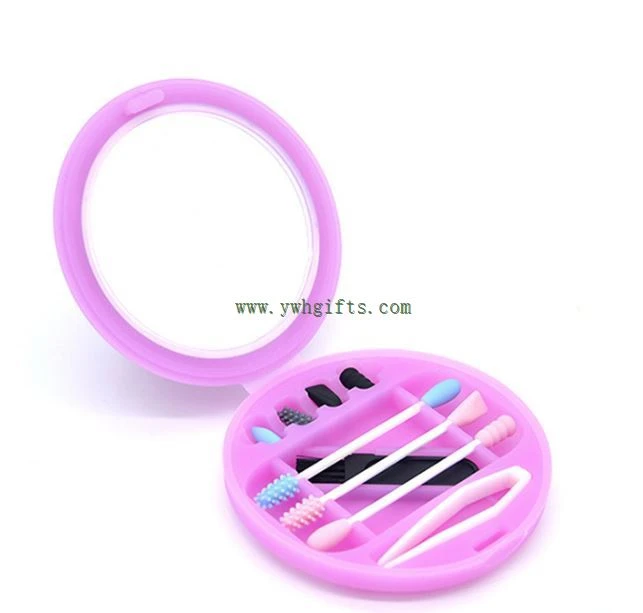 Makeup Ear Cleaning Stick Recycling Silicone Cotton Swab Round Silicone Mirror